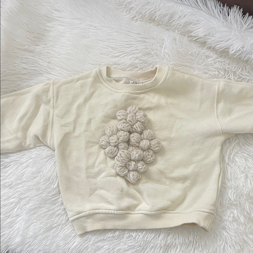 Zara Cream Floral Embellished Sweater